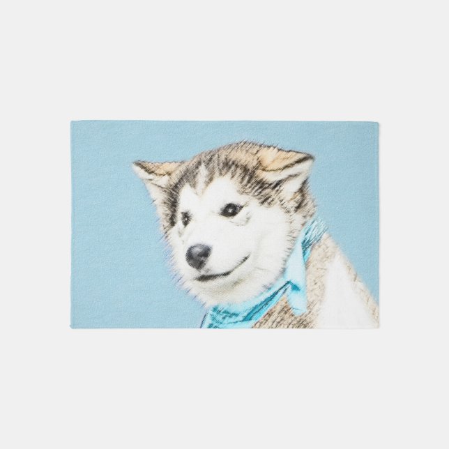 Siberian Husky Puppy Painting - Original Dog Art Rug (Front)