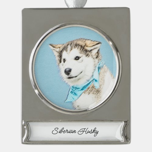 Siberian Husky Puppy Painting _ Original Dog Art S Silver Plated Banner Ornament