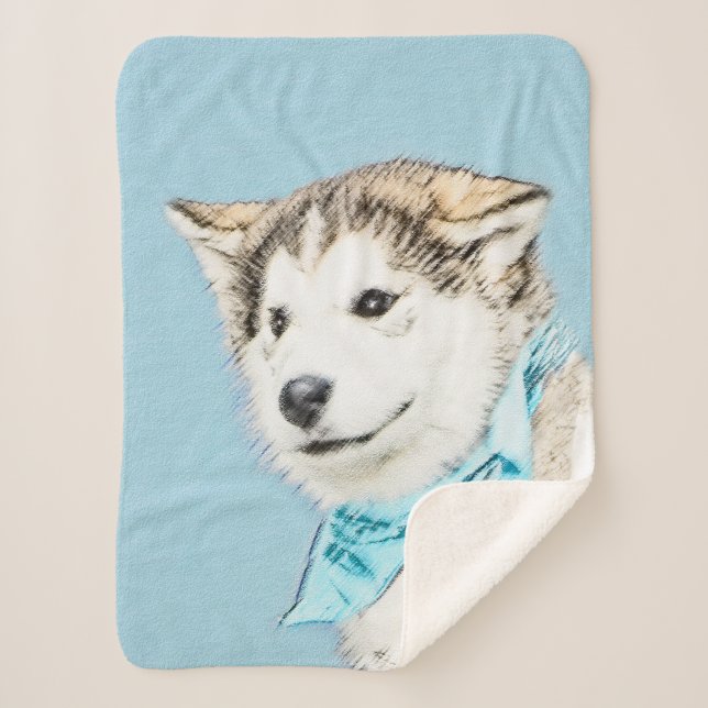 Siberian Husky Puppy Painting - Original Dog Art Sherpa Blanket (Front)