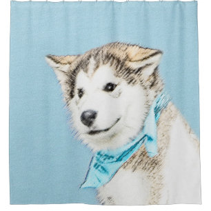Siberian Husky Puppy Painting - Original Dog Art Shower Curtain