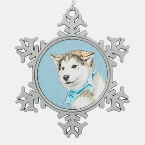 Siberian Husky Puppy Painting _ Original Dog Art Snowflake Pewter Christmas Ornament