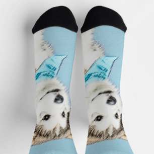 Siberian Husky Puppy Painting - Original Dog Art Socks