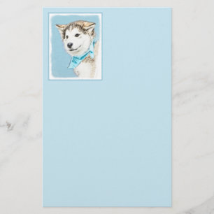 Siberian Husky Puppy Painting - Original Dog Art Stationery
