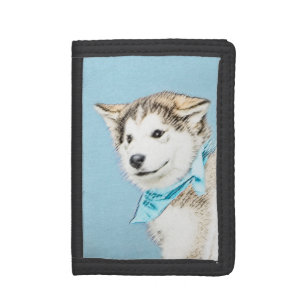 Siberian Husky Puppy Painting - Original Dog Art Tri-fold Wallet