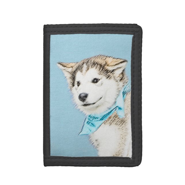 Siberian Husky Puppy Painting - Original Dog Art Trifold Wallet (Front Vertical)