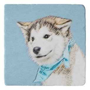 Siberian Husky Puppy Painting - Original Dog Art Trivet