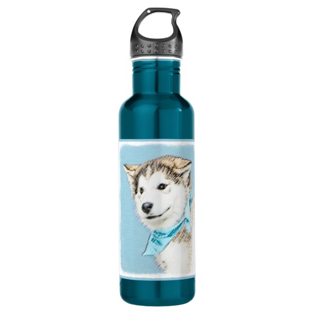 Siberian Husky Puppy Painting - Original Dog Art Water Bottle (Front)