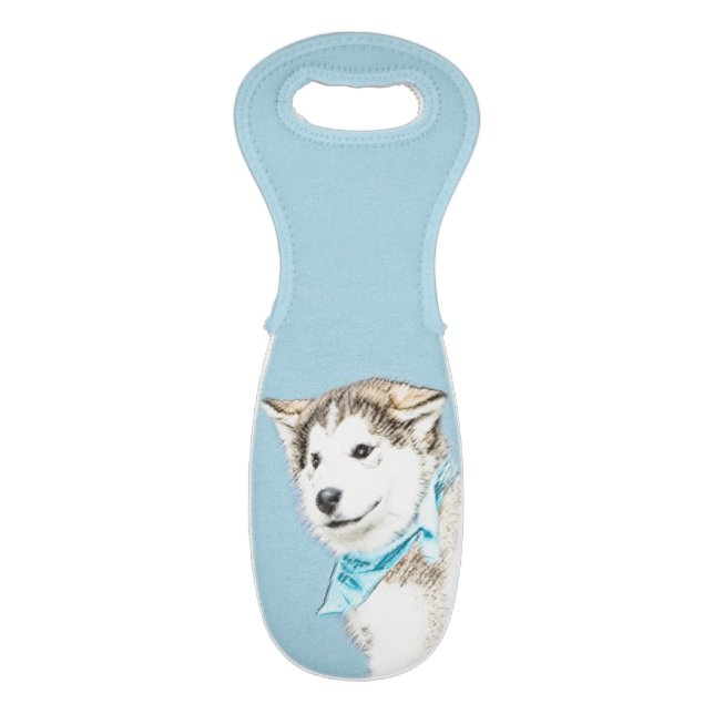 Siberian Husky Puppy Painting - Original Dog Art Wine Bag (Front Flat)