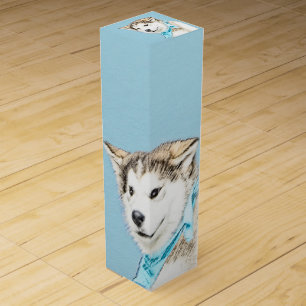 Siberian Husky Puppy Painting - Original Dog Art Wine Box