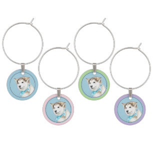Siberian Husky Puppy Painting - Original Dog Art Wine Charm
