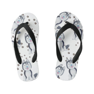 Siberian Husky Puppy Pet Dog Tracks Paw Prints Kid's Flip Flops
