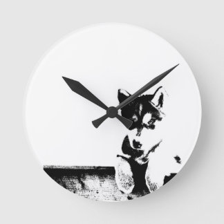 Siberian Husky Puppy Round Clock