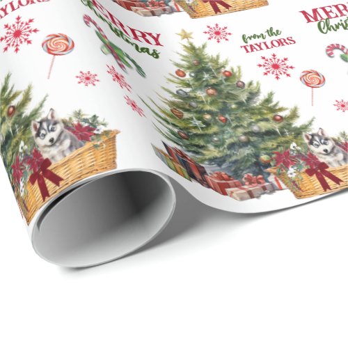 Siberian Husky Puppy Under the Tree Wrapping Paper