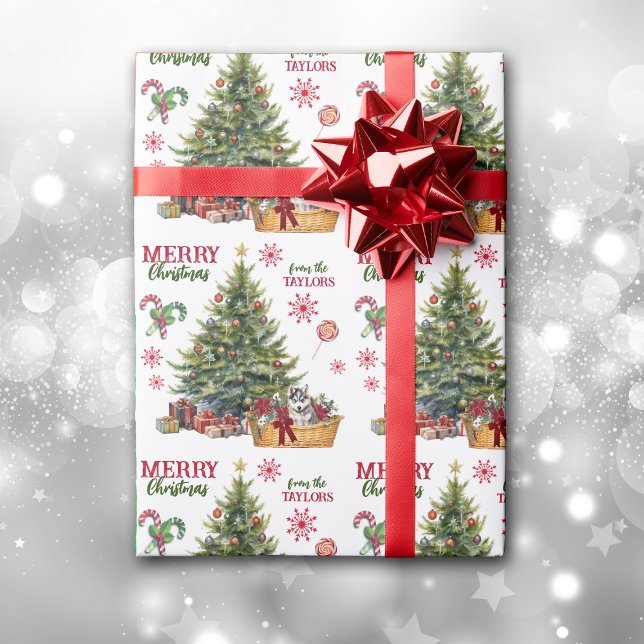 Siberian Husky Puppy Under the Tree Wrapping Paper (Creator Uploaded)
