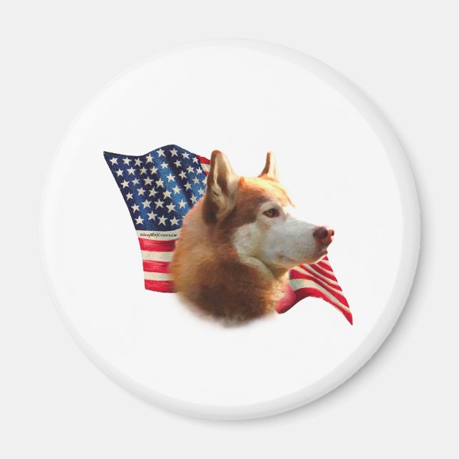 Siberian Husky (red) Flag Magnet (Front)