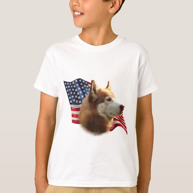 Siberian Husky (red) Flag T-Shirt (Front)