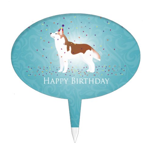 Siberian Husky _ Red _ Happy Birthday Design Cake Topper
