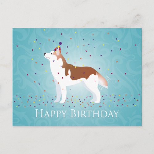 Siberian Husky _ Red _ Happy Birthday Design Postcard