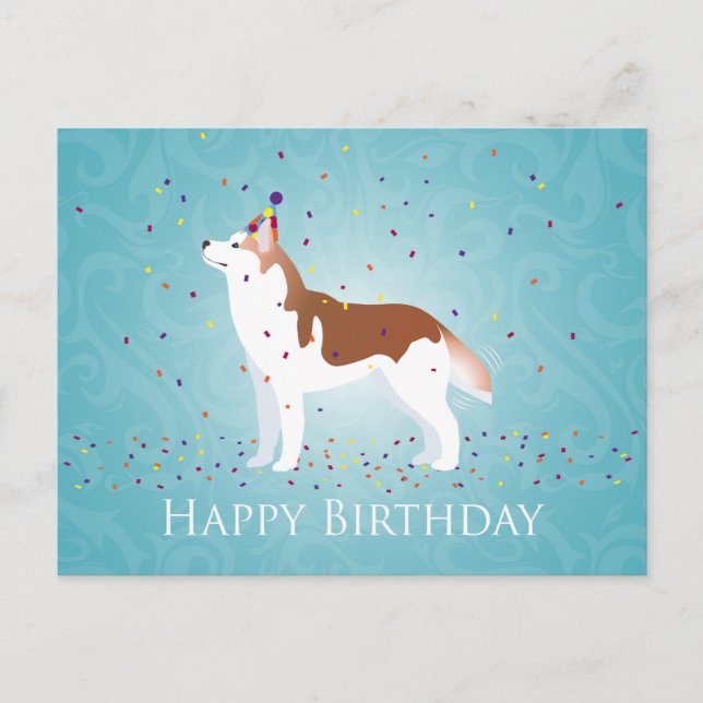 Siberian Husky - Red - Happy Birthday Design Postcard (Front)