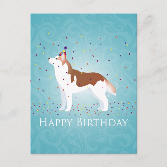 Siberian Husky - Red - Happy Birthday Design Postcard (Front)
