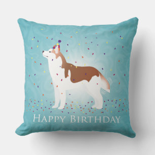 Siberian Husky - Red - Happy Birthday Design Throw Pillow