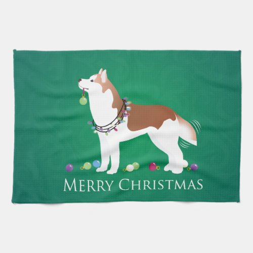 Siberian Husky _ Red _ Merry Christmas Design Kitchen Towel