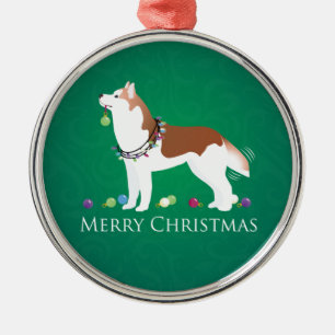 Siberian Husky - Red - Merry Christmas Design Metal Ornament
