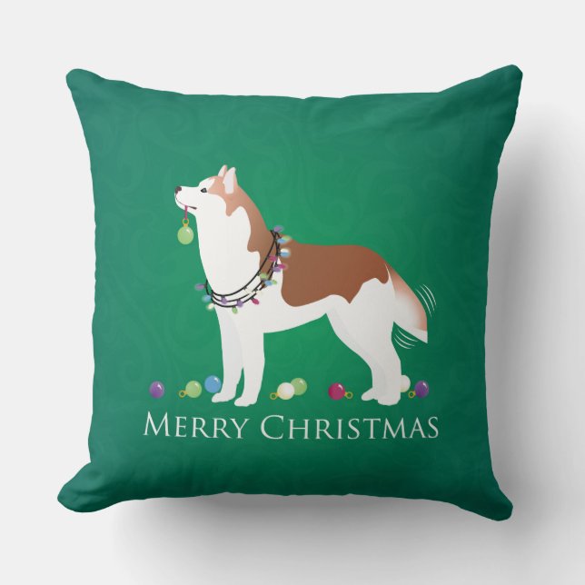 Siberian Husky - Red - Merry Christmas Design Throw Pillow (Front)