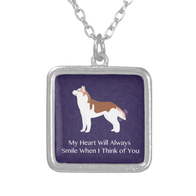 Siberian Husky - Red - Thinking of You Design Silver Plated Necklace (Front)