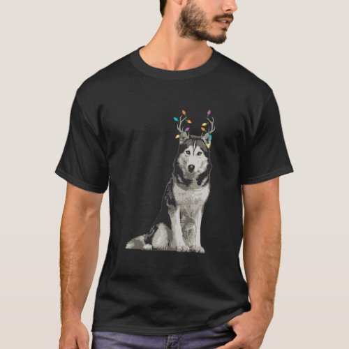 Siberian Husky Reindeer Christmas Dog T_Shirt