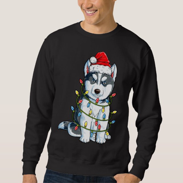 Siberian Husky Santa Christmas Tree Lights Xmas  B Sweatshirt (Front)