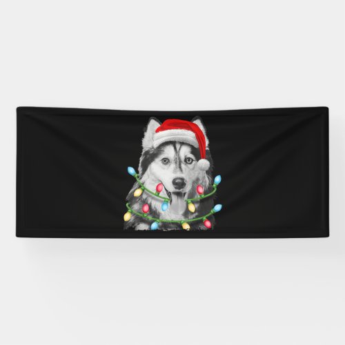 Siberian Husky Santa Christmas Tree Lights Xmas Banner