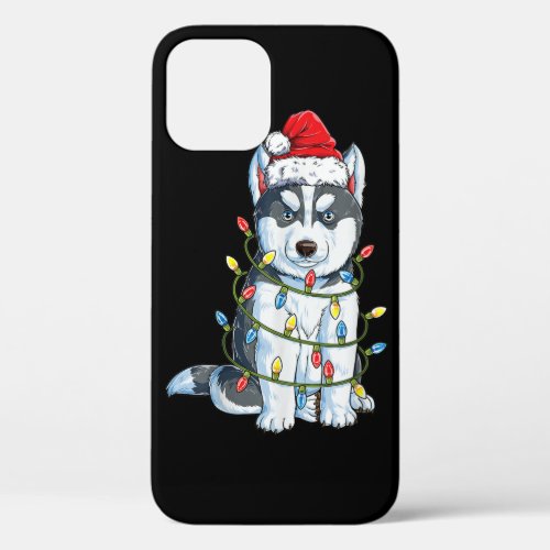 Siberian Husky Santa Christmas Tree Lights Xmas Bo iPhone 12 Case