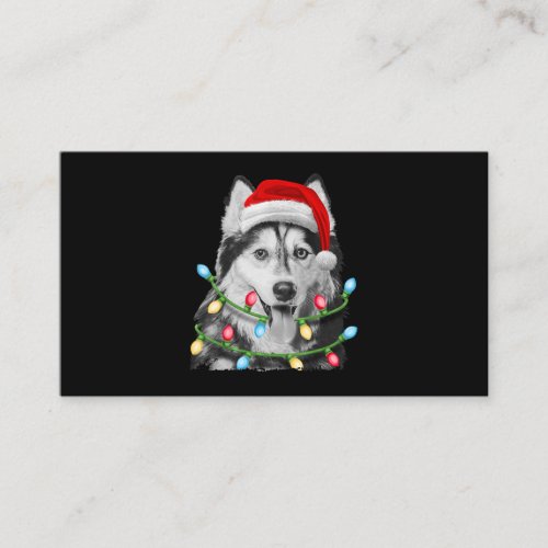 Siberian Husky Santa Christmas Tree Lights Xmas Business Card