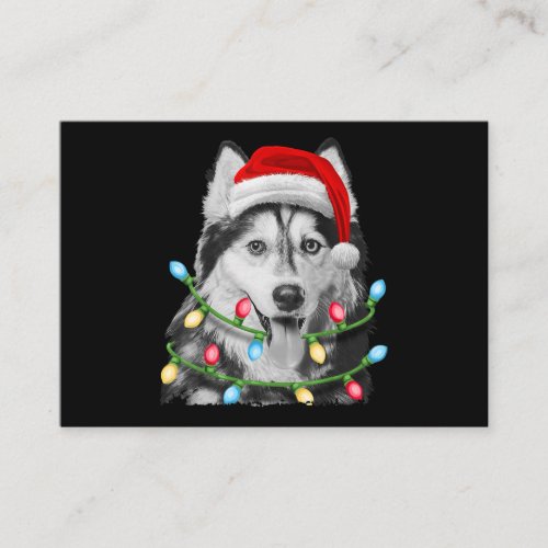 Siberian Husky Santa Christmas Tree Lights Xmas Business Card