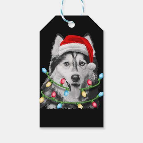 Siberian Husky Santa Christmas Tree Lights Xmas Gift Tags