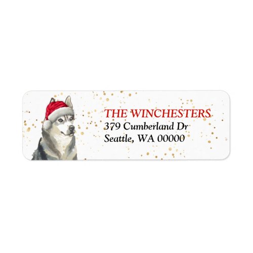 Siberian Husky Santa Hat Address Label