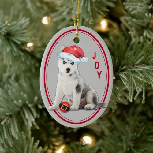 Siberian Husky Santa Hat Christmas Ornament