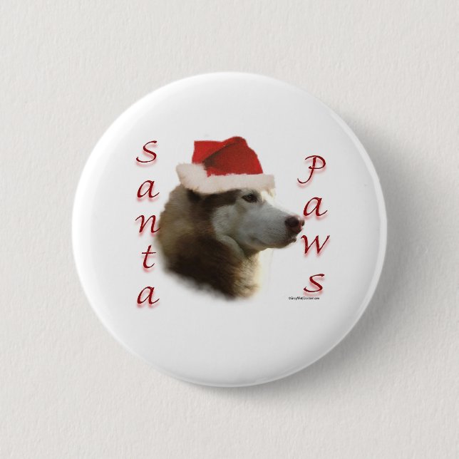 Siberian Husky Santa Paws Button (Front)