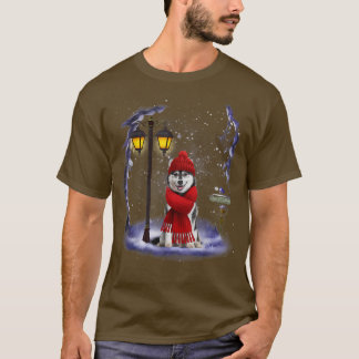 Siberian Husky Santa Snow Christmas Light Winter P T-Shirt