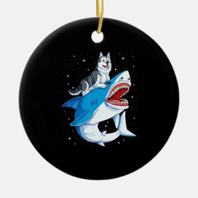 Siberian Husky Shark Jawsome Dog Lover Gifts Space Ceramic Ornament (Front)
