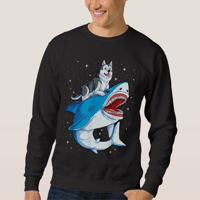 Siberian Husky Shark Jawsome Dog   Space Galaxy Sweatshirt (Front)