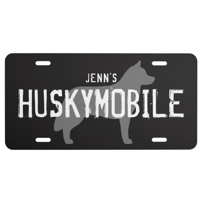 Siberian Husky Silhouette HUSKYMOBILE Custom License Plate (Front)