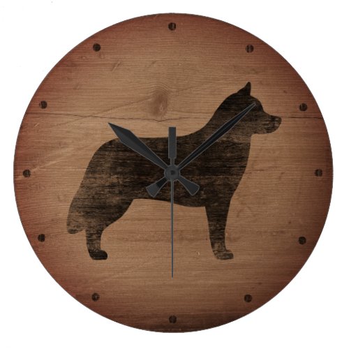 Siberian Husky Silhouette Rustic Large Clock