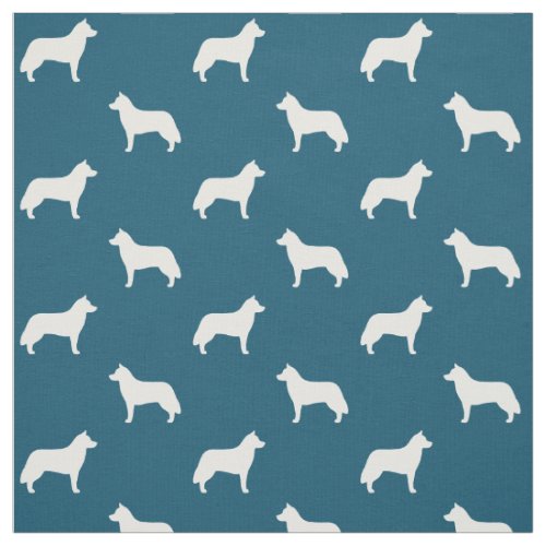 Siberian Husky Silhouettes Blue and White Pattern Fabric