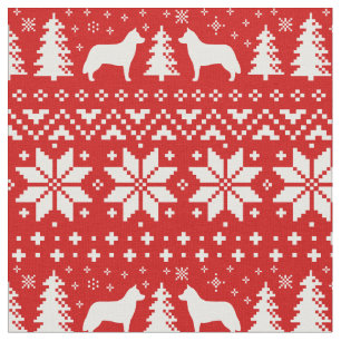 Siberian Husky Silhouettes Christmas Holiday Xmas Fabric