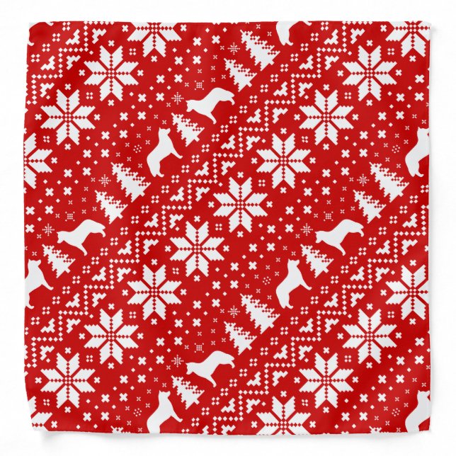 Siberian Husky Silhouettes Christmas Pattern Bandana (Front)