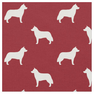 Siberian Husky Silhouettes Red and White Patterned Fabric