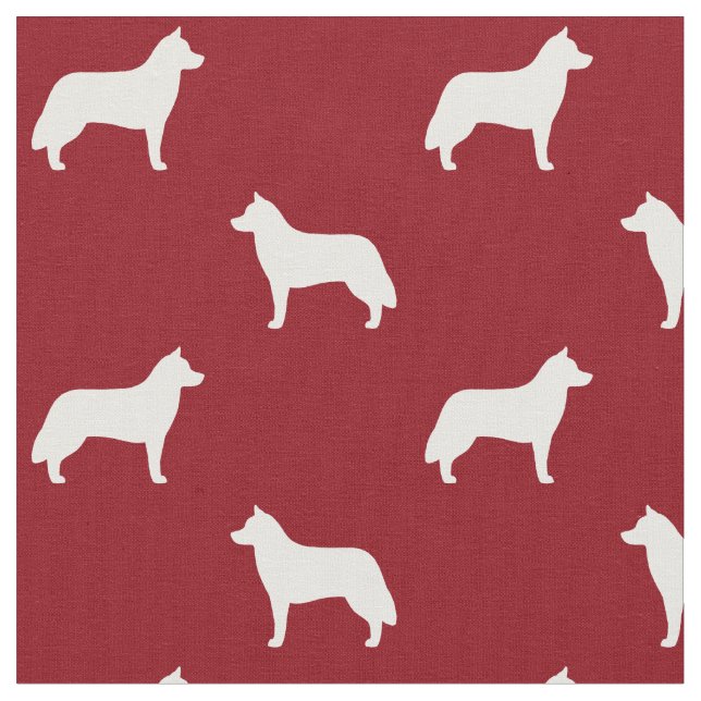 Siberian Husky Silhouettes Red and White Patterned Fabric (Close Up)