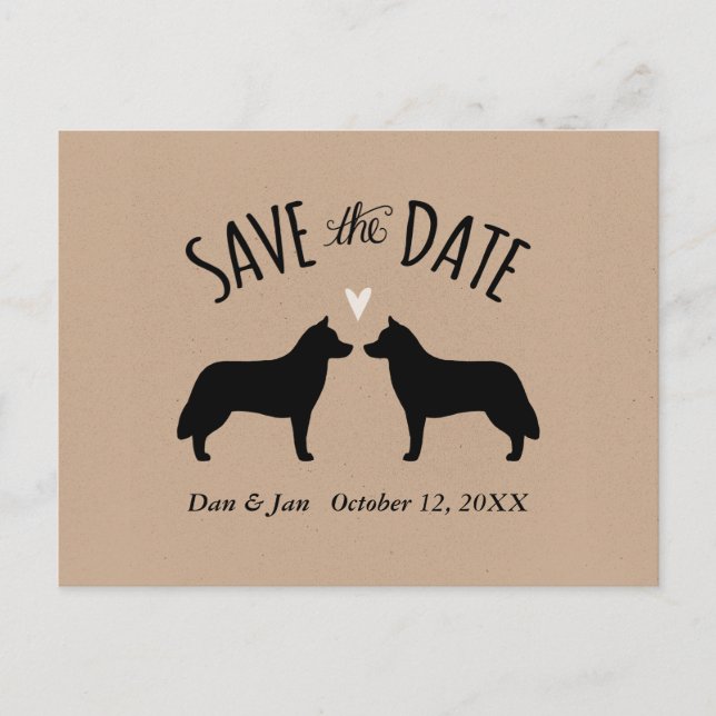 Siberian Husky Silhouettes Wedding Save the Date Announcement Postcard (Front)